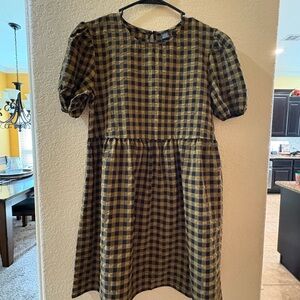 Wild Fable Brown and Tan A-Line Dress with Puff Sleeves